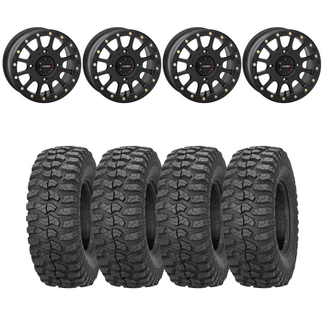 System 3 Matte Black SB-5 Beadlock & Sedona Rockabilly Wheel & Tire Kit