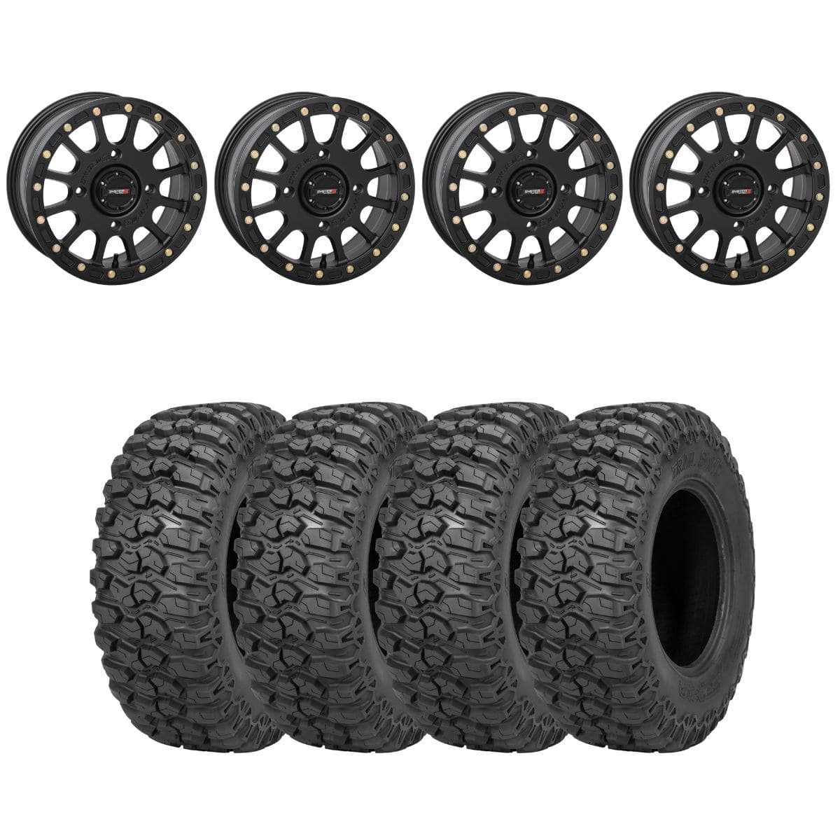System 3 Matte Black SB-5 Beadlock & Sedona Trail Saw Wheel & Tire Kit