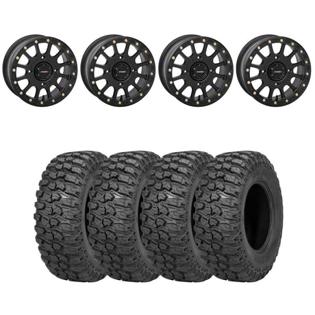 System 3 Matte Black SB-5 Beadlock & Sedona Trail Saw Wheel & Tire Kit