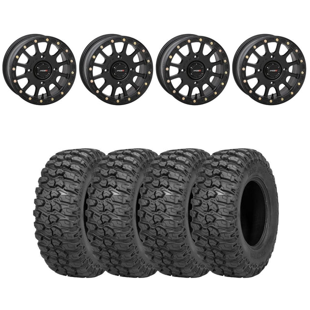System 3 Matte Black SB-5 Beadlock & Sedona Trail Saw Wheel & Tire Kit