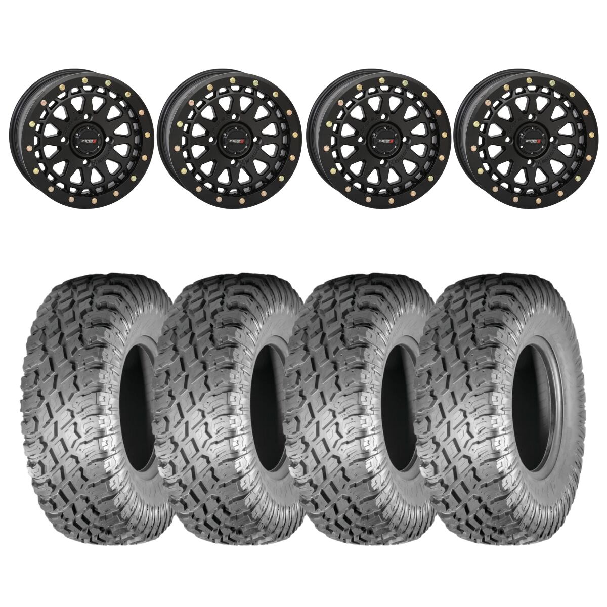 System 3 Matte Black SB-6 Beadlocks & Atturo Trail Blade X/T Wheel & Tire Kit