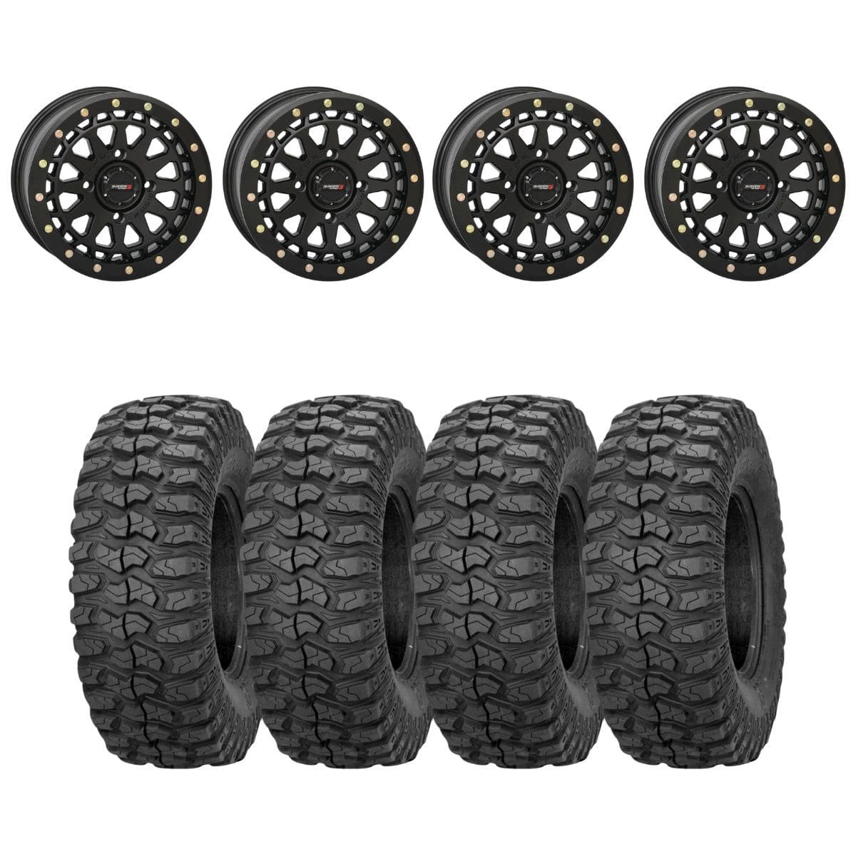 System 3 Matte Black SB-6 Beadlocks & Sedona Rockabilly Wheel & Tire Kit