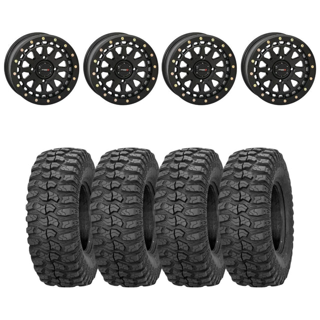System 3 Matte Black SB-6 Beadlocks & Sedona Rockabilly Wheel & Tire Kit