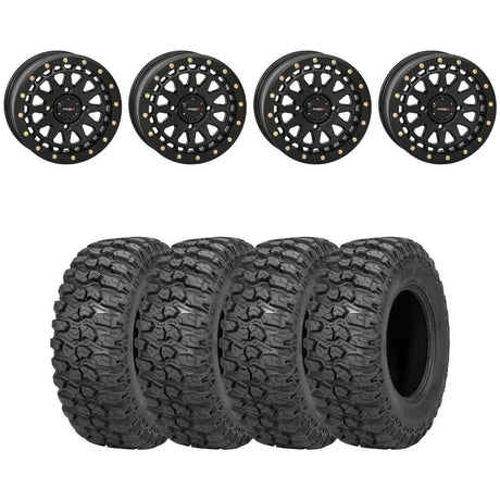 System 3 Matte Black SB-6 Beadlocks& Sedona Trail Saw Wheel & Tire Kit
