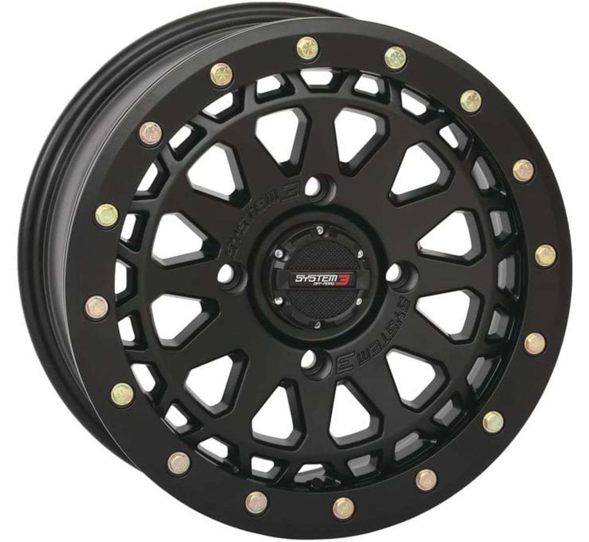 System 3 Matte Black SB-6 Beadlocks& Sedona Trail Saw Wheel & Tire Kit