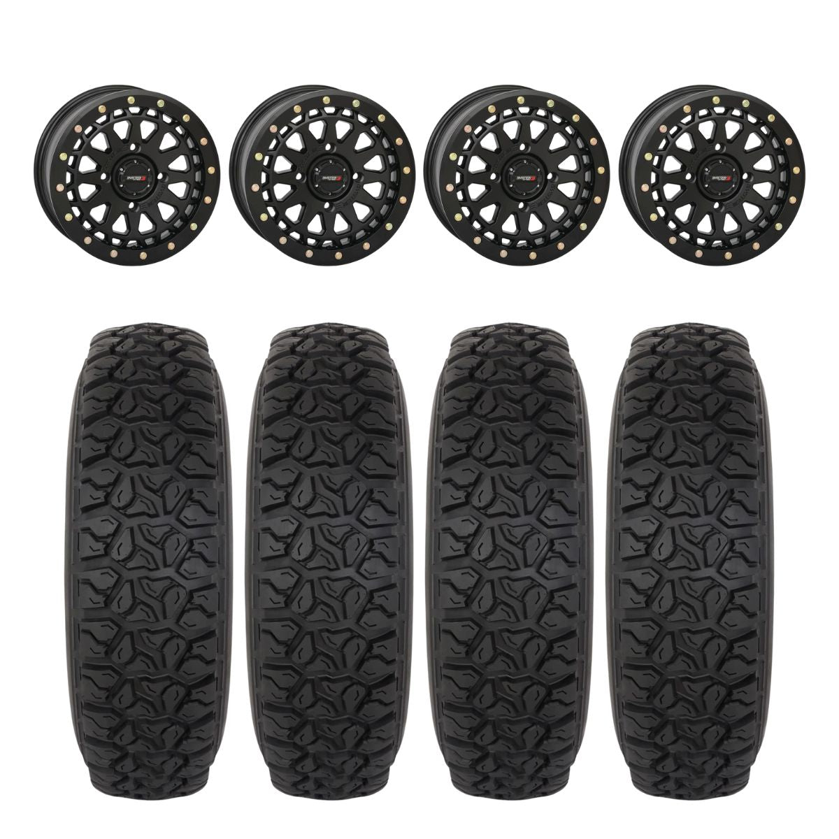 System 3 Matte Black SB-6 Beadlocks & System 3 DX440 Offroad Wheel & Tire Kit