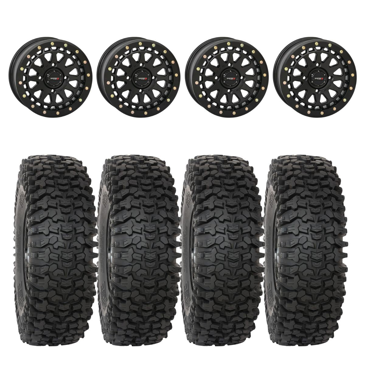System 3 Matte Black SB-6 Beadlocks & System 3 RC500 10 Ply Rock Crawler Wheel & Tire Kit
