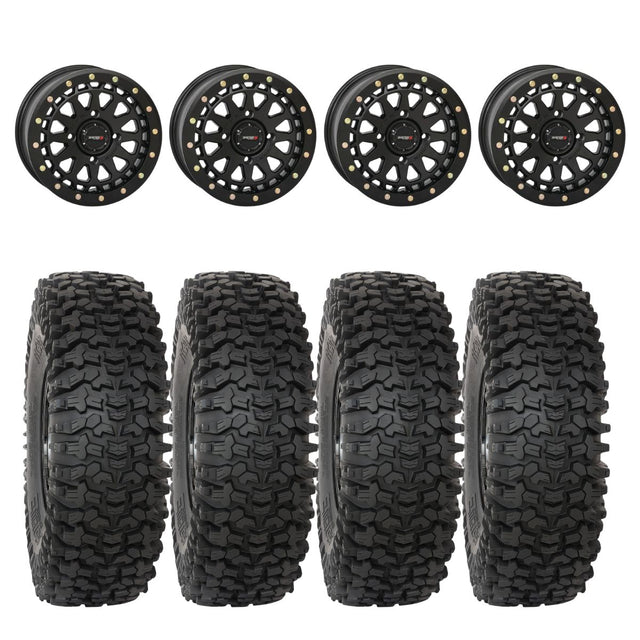 System 3 Matte Black SB-6 Beadlocks & System 3 RC500 10 Ply Rock Crawler Wheel & Tire Kit