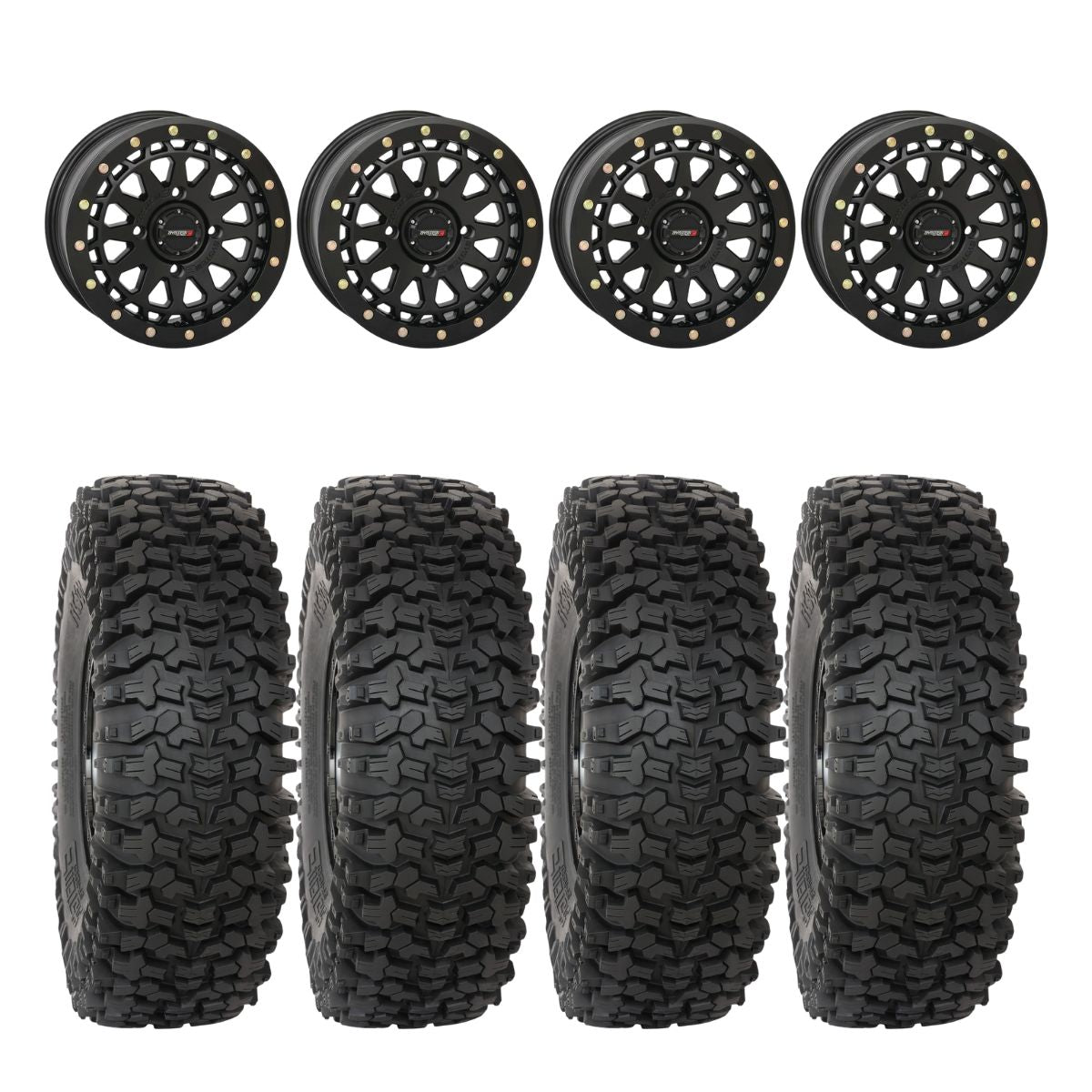 System 3 Matte Black SB-6 Beadlocks & System 3 RC500S 8 Ply Rock Crawler Wheel & Tire Kit