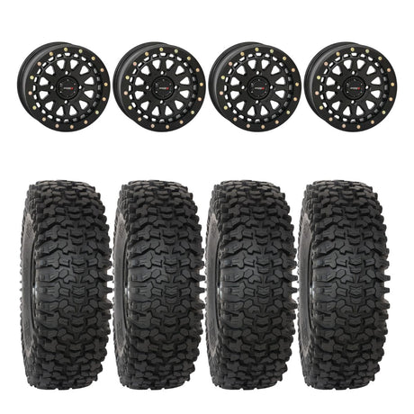 System 3 Matte Black SB-6 Beadlocks & System 3 RC500S 8 Ply Rock Crawler Wheel & Tire Kit