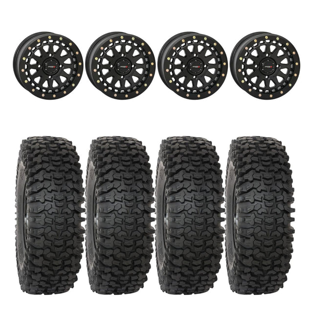 System 3 Matte Black SB-6 Beadlocks & System 3 RC500S 8 Ply Rock Crawler Wheel & Tire Kit
