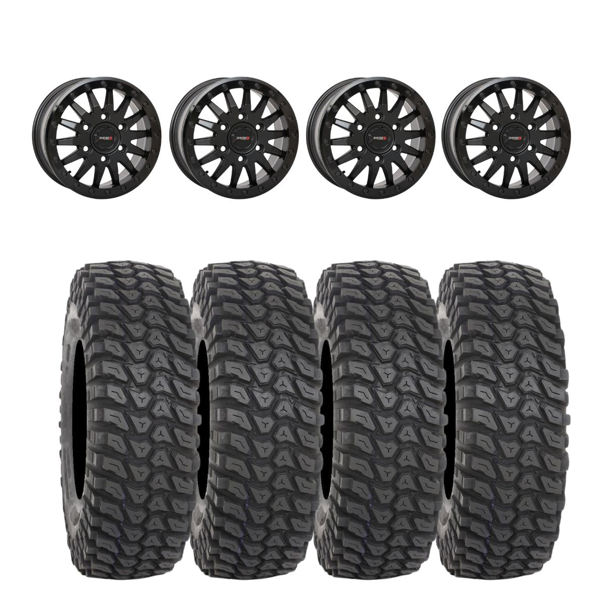 System 3 Matte Black SB-8 Beadlock 6-Lug & System 3 Radial XCR350 UTV Wheel & Tire Kit