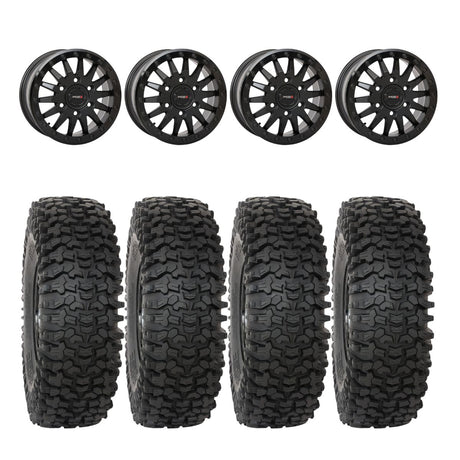System 3 Matte Black SB-8 Beadlock 6-Lug & System 3 RC500 10 Ply Rock Crawler Wheel & Tire Kit