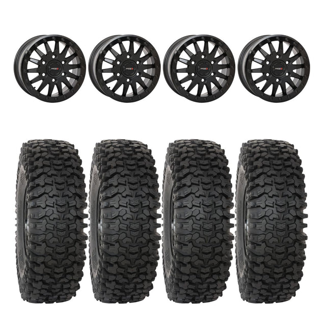 System 3 Matte Black SB-8 Beadlock 6-Lug & System 3 RC500 10 Ply Rock Crawler Wheel & Tire Kit