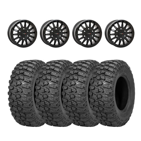 System 3 Matte Black SB-8 Beadlock 6-Lug & Sedona Trail Saw Wheel & Tire Kit