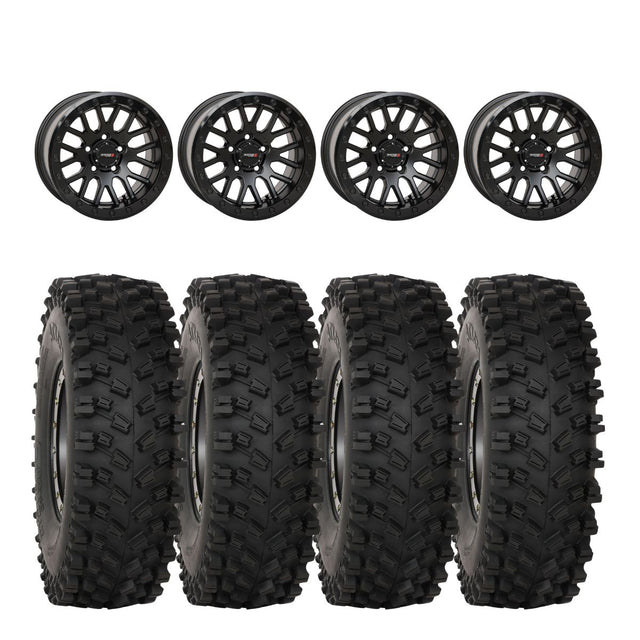 System 3 Matte Black w/Gloss Black Ring SB-9 Beadlock & System 3 ATX470 All Terrain Xtreme Wheel & Tire Kit