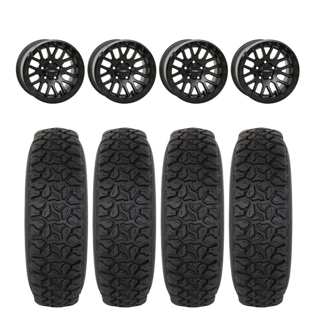 System 3 Matte Black w/Gloss Black Ring SB-9 Beadlock & System 3 DX440 Offroad Wheel & Tire Kit