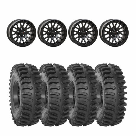 System 3 Matte Black w/Gloss Black Ring SB-9 Beadlock & System 3 Extreme Trail Radial XT400 Wheel & Tire Kit