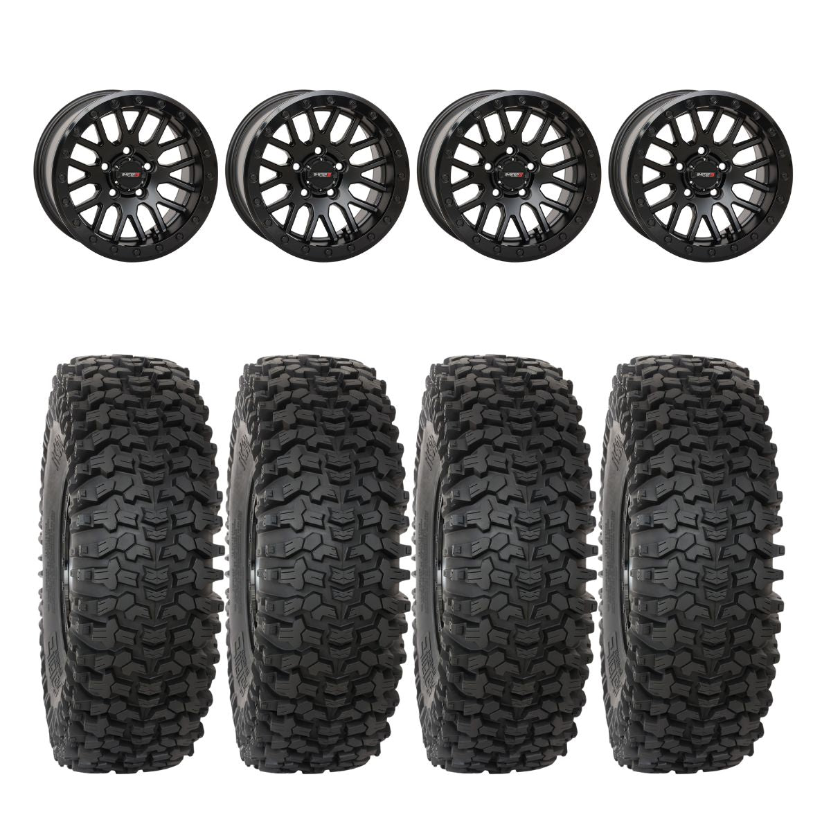 System 3 Matte Black w/Gloss Black Ring SB-9 Beadlock & System 3 RC500 10 Ply Rock Crawler Wheel & Tire Kit