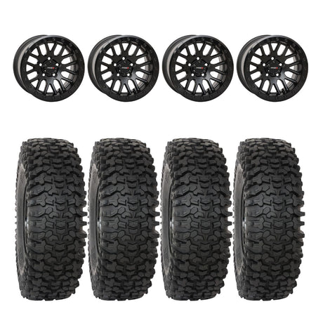 System 3 Matte Black w/Gloss Black Ring SB-9 Beadlock & System 3 RC500 10 Ply Rock Crawler Wheel & Tire Kit