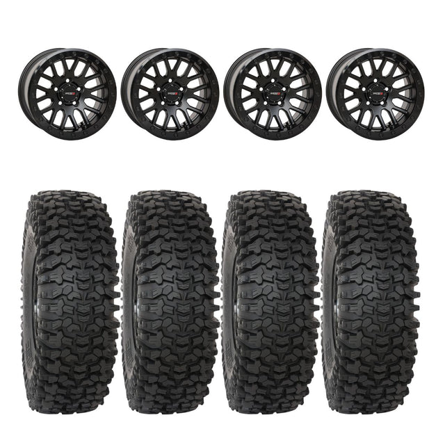 System 3 Matte Black w/Gloss Black Ring SB-9 Beadlock & System 3 RC500 10 Ply Rock Crawler Wheel & Tire Kit