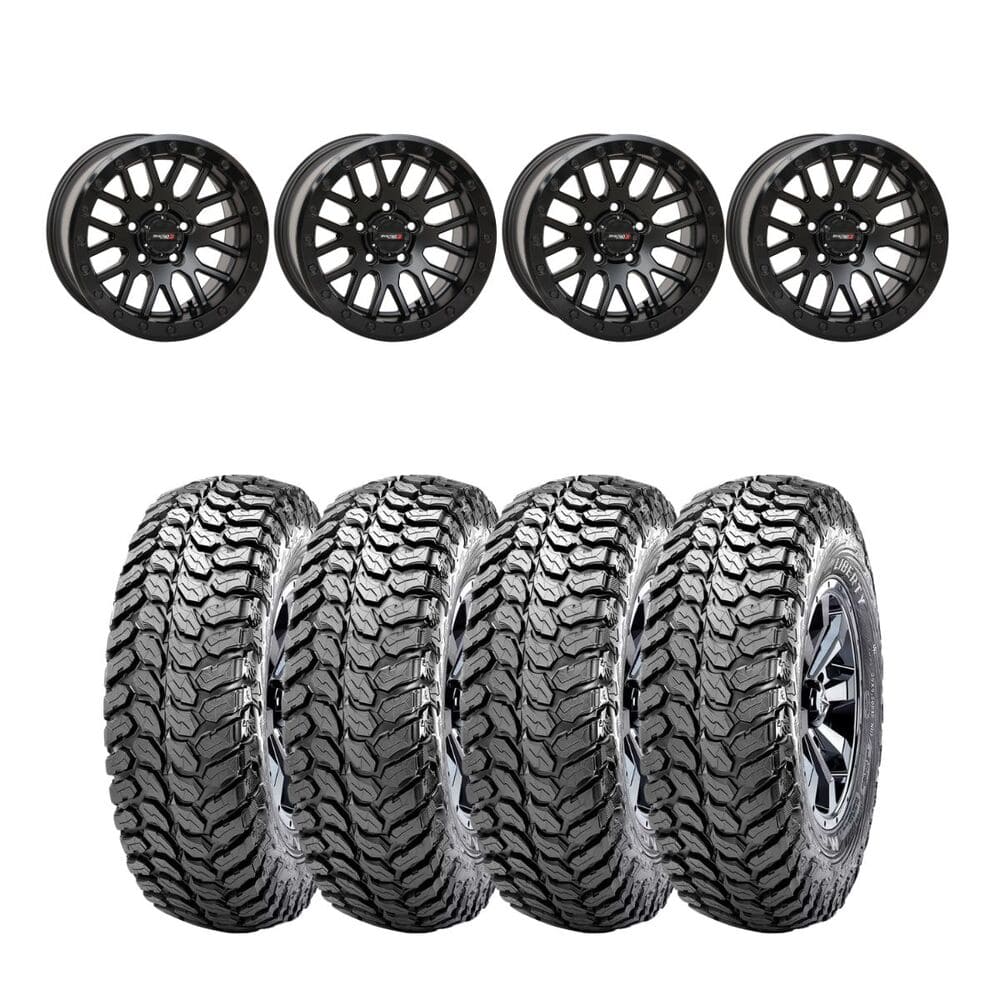 System 3 Matte Black with Gloss Black Ring SB-9 Beadlock & Maxxis Liberty Performance Off Road Wheel & Tire Kit