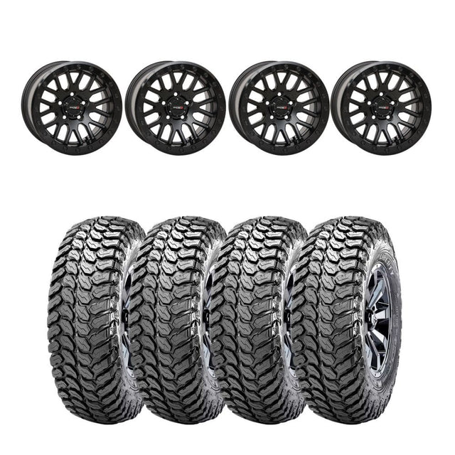 System 3 Matte Black with Gloss Black Ring SB-9 Beadlock & Maxxis Liberty Performance Off Road Wheel & Tire Kit