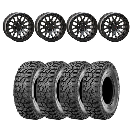 System 3 Matte Black With Gloss Black Ring SB-9 Beadlock & Sedona Ridge Saw Wheel & Tire Kit