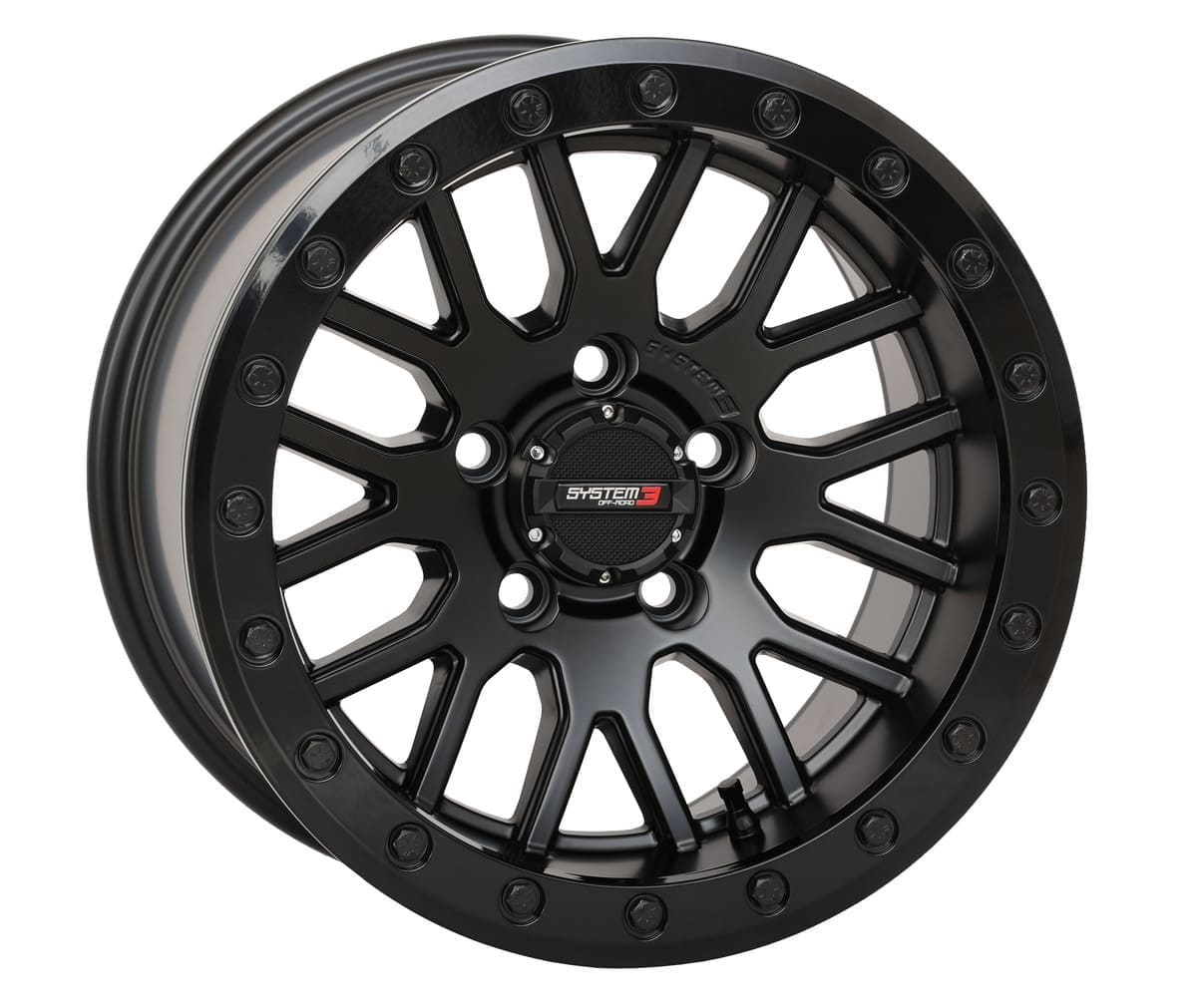 System 3 Matte Black With Gloss Black Ring SB-9 Beadlock & Sedona Ridge Saw Wheel & Tire Kit