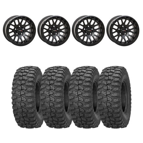 System 3 Matte Black With Gloss Black Ring SB-9 Beadlock & Sedona Rockabilly Wheel & Tire Kit