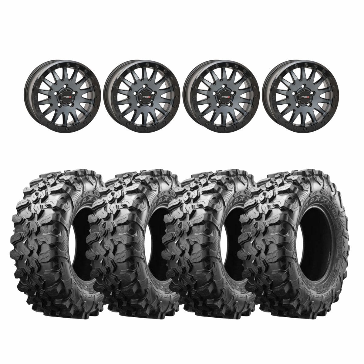 System 3 Matte Brushed Grey SB-8 5-Lug Beadlock & Maxxis Radial Carnivore Wheel & Tire Kit