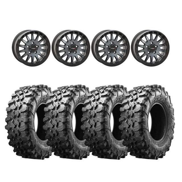 System 3 Matte Brushed Grey SB-8 5-Lug Beadlock & Maxxis Radial Carnivore Wheel & Tire Kit