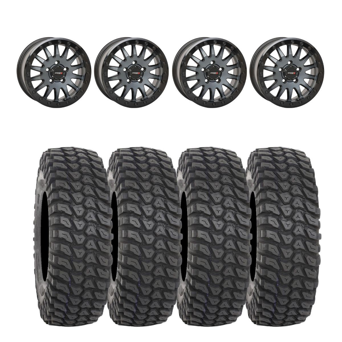 System 3 Matte Brushed Grey SB-8 5-Lug Beadlock & System 3 Radial XCR350 UTV Wheel & Tire Kit