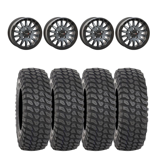 System 3 Matte Brushed Grey SB-8 5-Lug Beadlock & System 3 Radial XCR350 UTV Wheel & Tire Kit