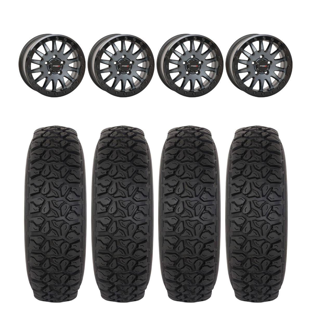 System 3 Matte Brushed Grey SB-8 Beadlock 5-Lug & System 3 DX440 Offroad Wheel & Tire Kit