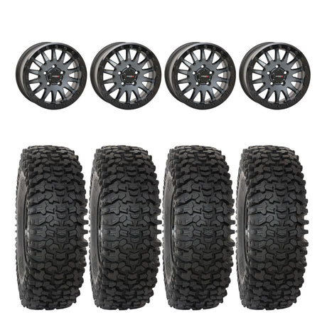 System 3 Matte Brushed Grey SB-8 Beadlock 5-Lug & System 3 RC500 10 Ply Rock Crawler Wheel & Tire Kit
