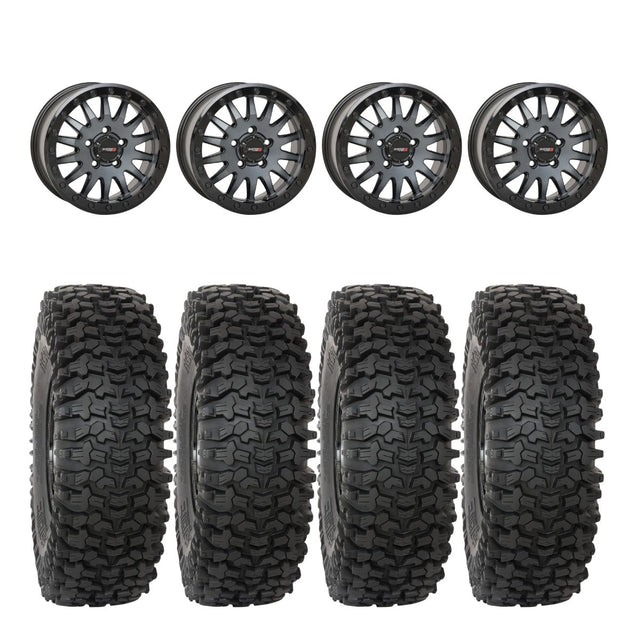 System 3 Matte Brushed Grey SB-8 Beadlock 5-Lug & System 3 RC500 10 Ply Rock Crawler Wheel & Tire Kit