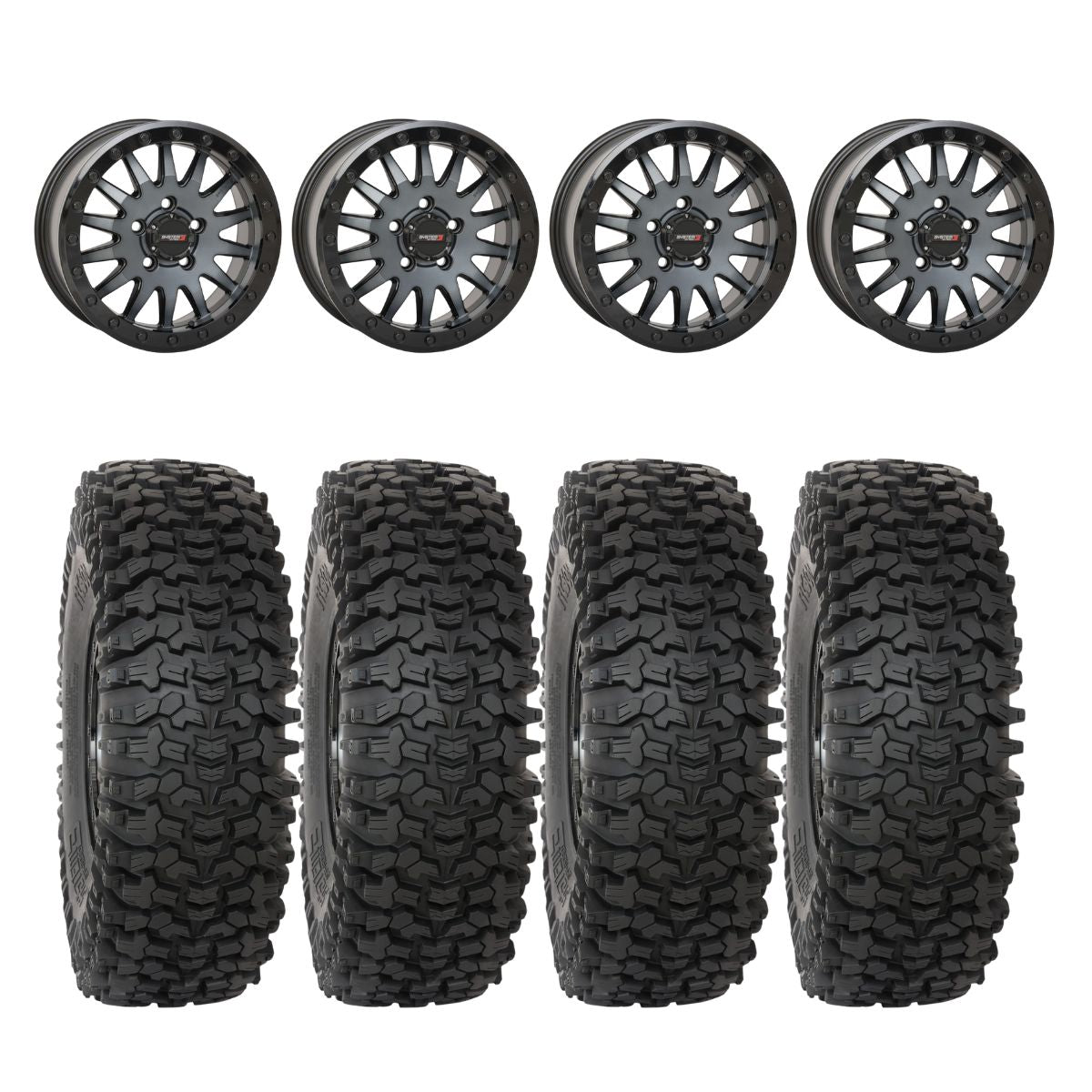 System 3 Matte Brushed Grey SB-8 Beadlock 5-Lug & System 3 RC500S 8 Ply Rock Crawler Wheel & Tire Kit