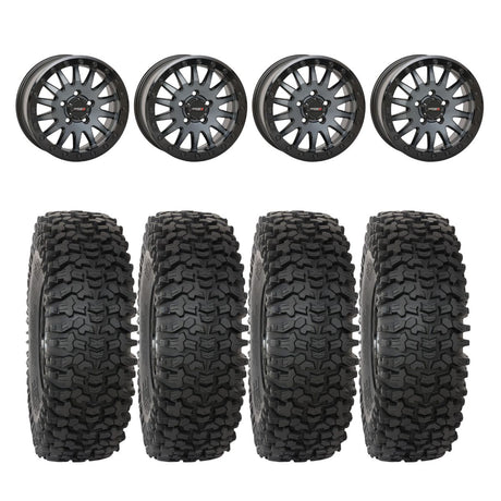 System 3 Matte Brushed Grey SB-8 Beadlock 5-Lug & System 3 RC500S 8 Ply Rock Crawler Wheel & Tire Kit
