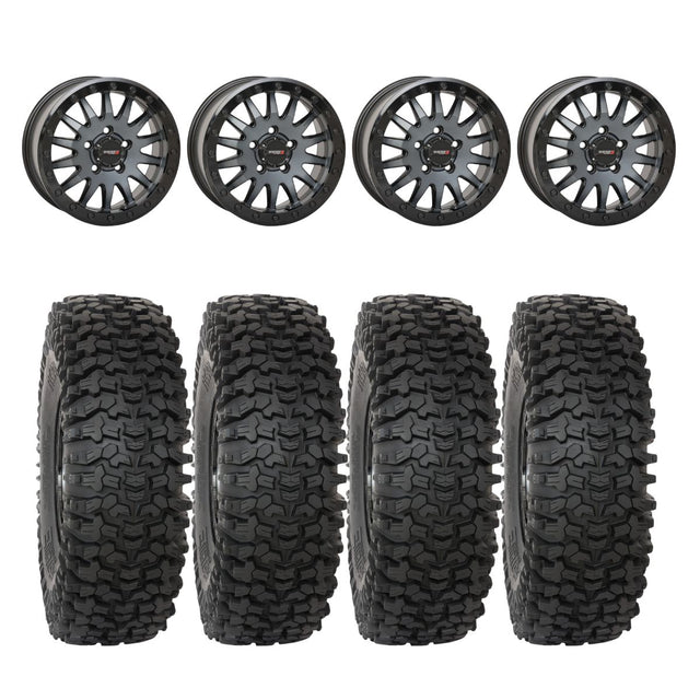 System 3 Matte Brushed Grey SB-8 Beadlock 5-Lug & System 3 RC500S 8 Ply Rock Crawler Wheel & Tire Kit