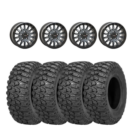 System 3 Matte Brushed Grey SB-8 Beadlock 5-Lug & Sedona Trail Saw Wheel & Tire Kit