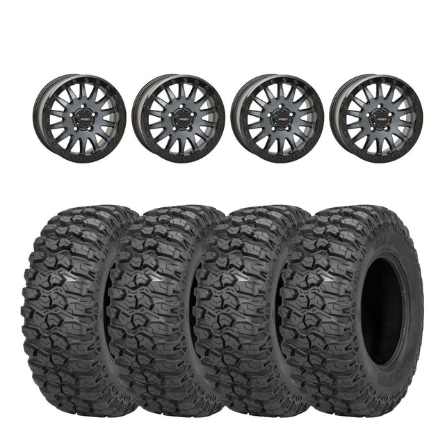 System 3 Matte Brushed Grey SB-8 Beadlock 5-Lug & Sedona Trail Saw Wheel & Tire Kit