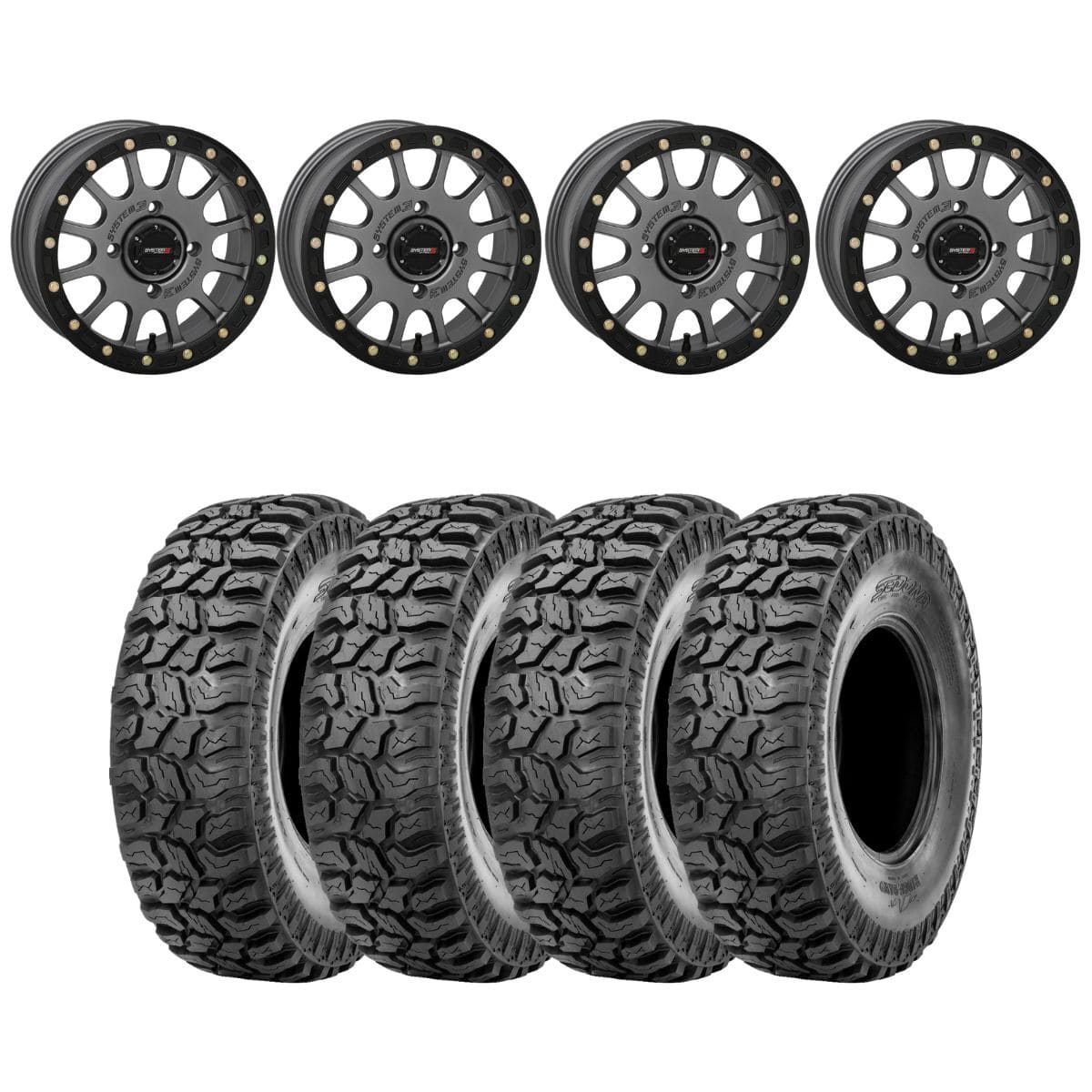 System 3 Matte Gunmetal SB-5 Beadlock & Sedona Ridge Saw Wheel & Tire Kit
