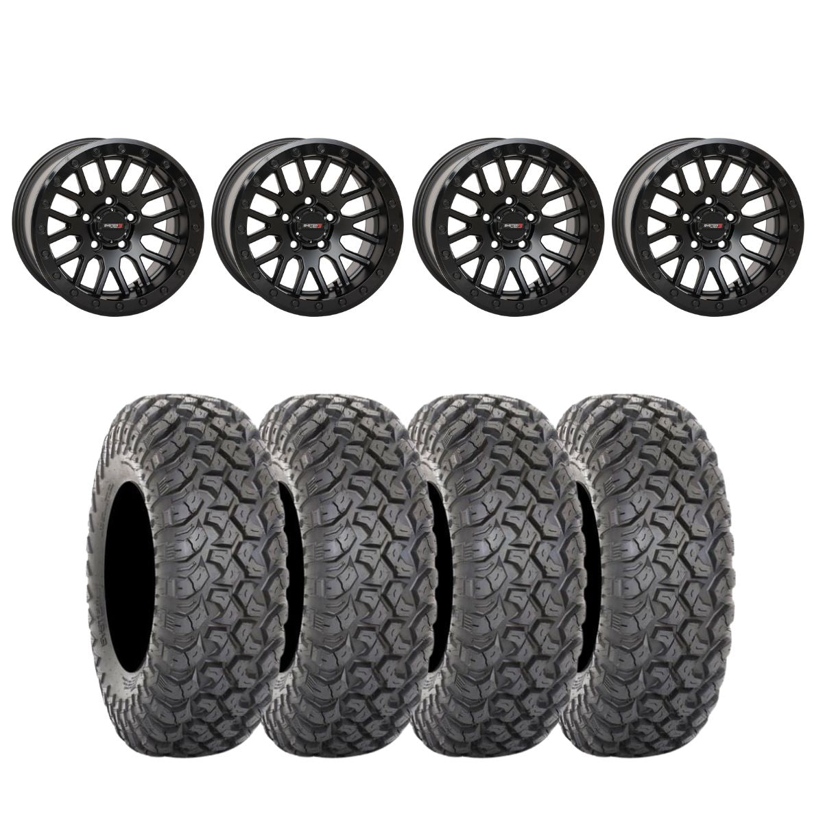 System 3 SB-9 Matte Black w/Gloss Black Ring Beadlock & System 3 Radial RT320 Wheel & Tire Kit