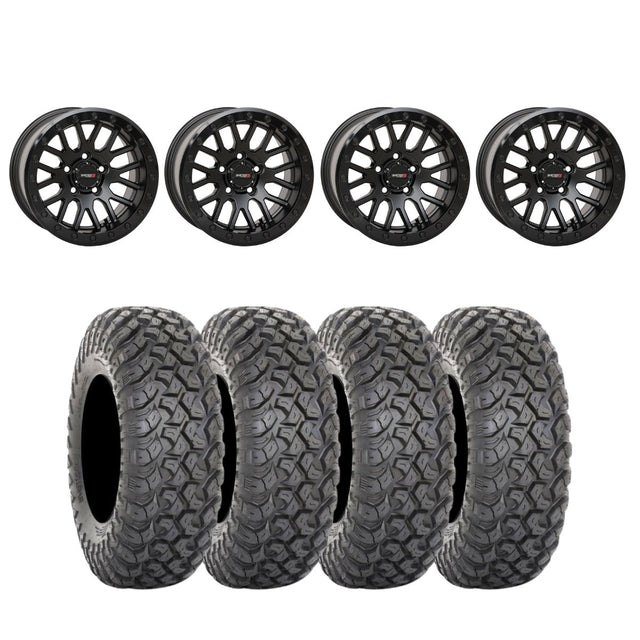 System 3 SB-9 Matte Black w/Gloss Black Ring Beadlock & System 3 Radial RT320 Wheel & Tire Kit