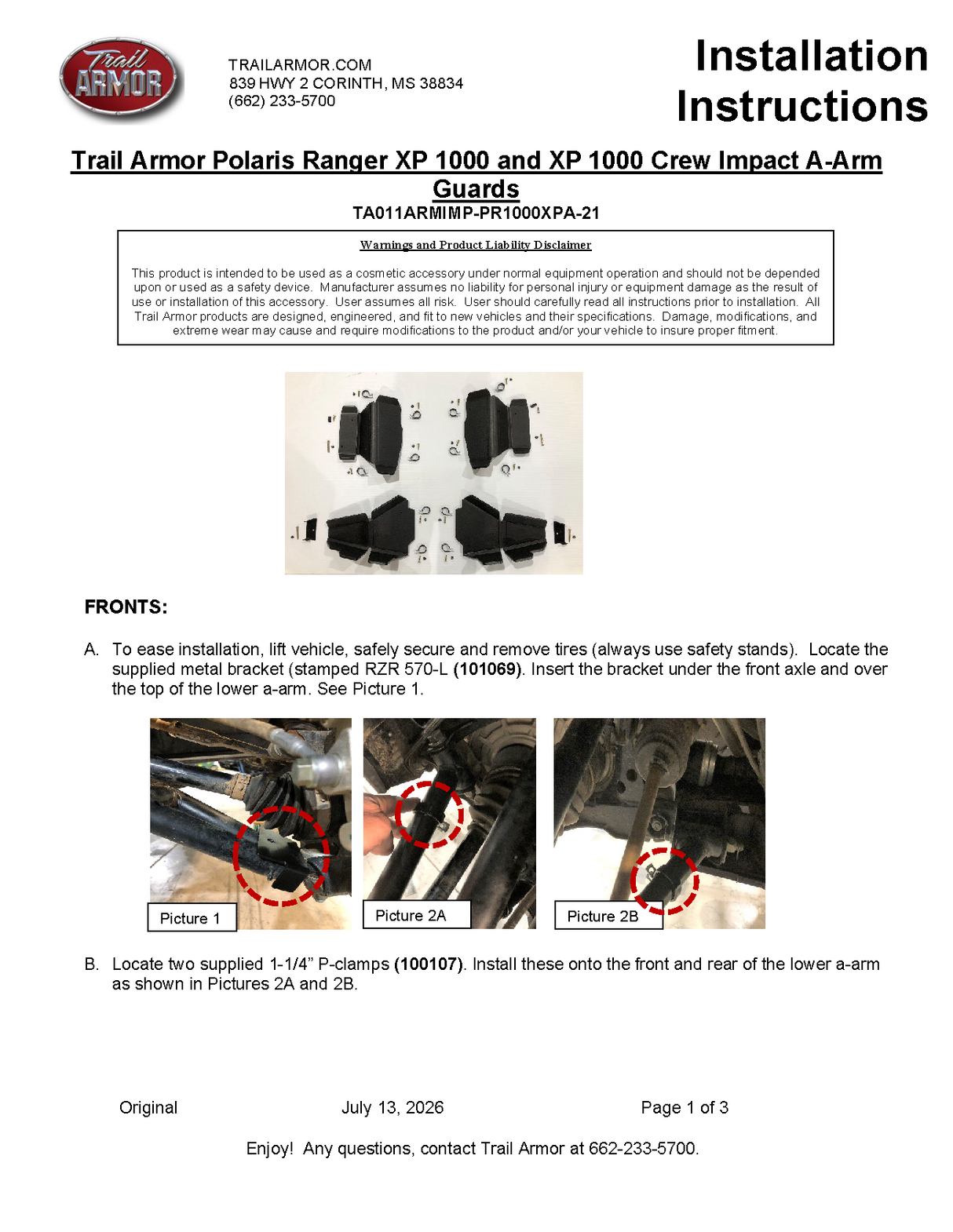 Trail Armor '21-'26 Polaris Ranger XP 1000/Crew Factory Arched A-Arm Guards