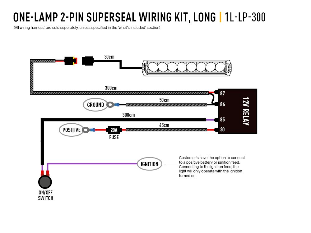 Triple R Lighting Long Single-Lamp Harness Kit (2-Pin, Superseal, 12V)