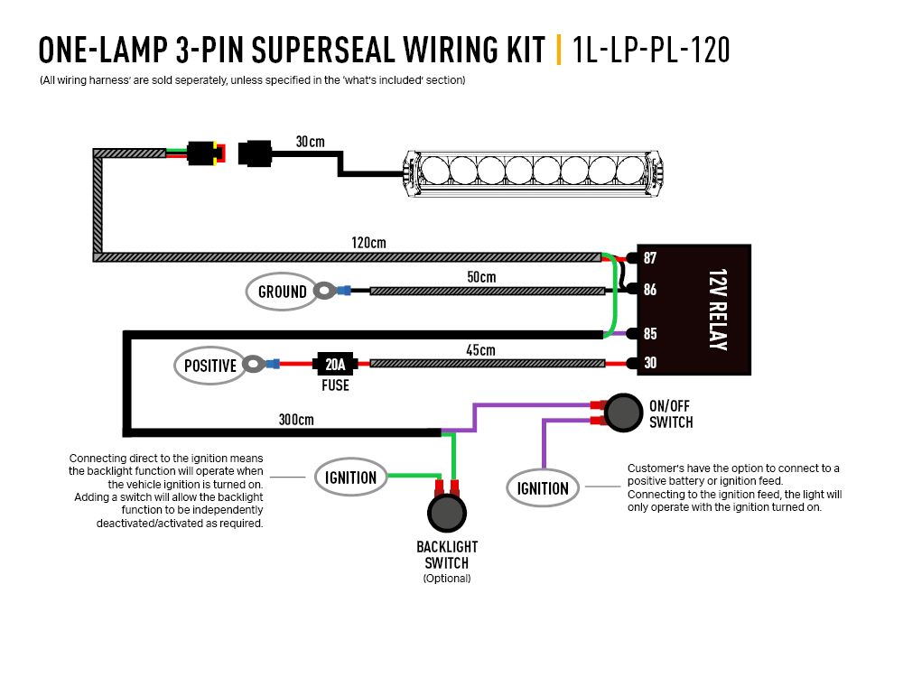 Triple R Lighting Single-Lamp Wiring Kit (3-Pin, Superseal, 12V)