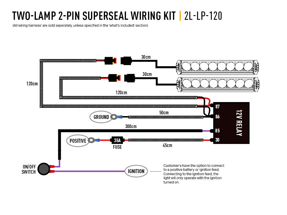 Triple R Lighting Two-Lamp Wiring Kit (2-Pin, Superseal, 12V)