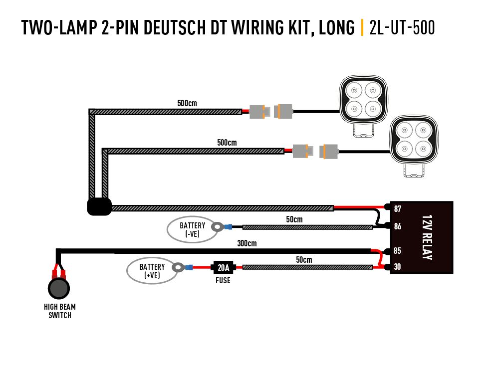 Triple R Lighting Two-Lamp Wiring Kit - Long (2 PIN, Deutsch Dt, 12V)